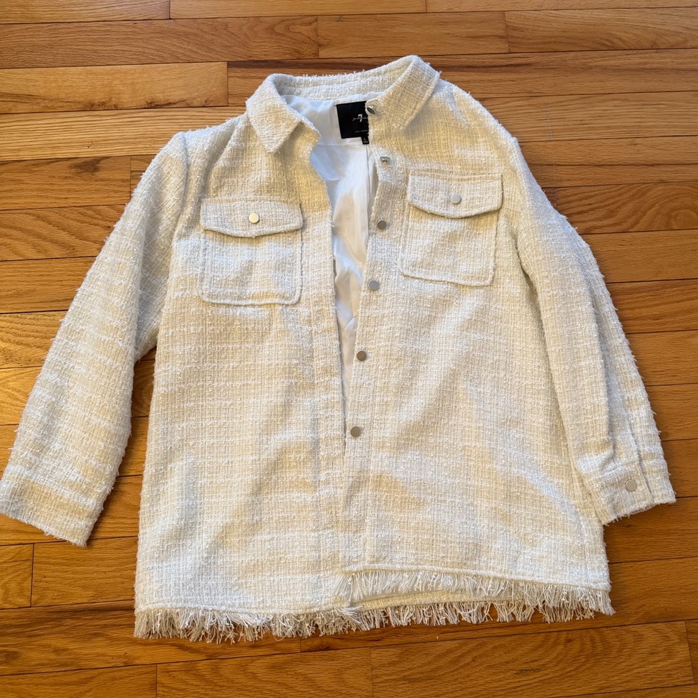 7 For All Mankind White Tweed Jacket Women’s Large NWOT